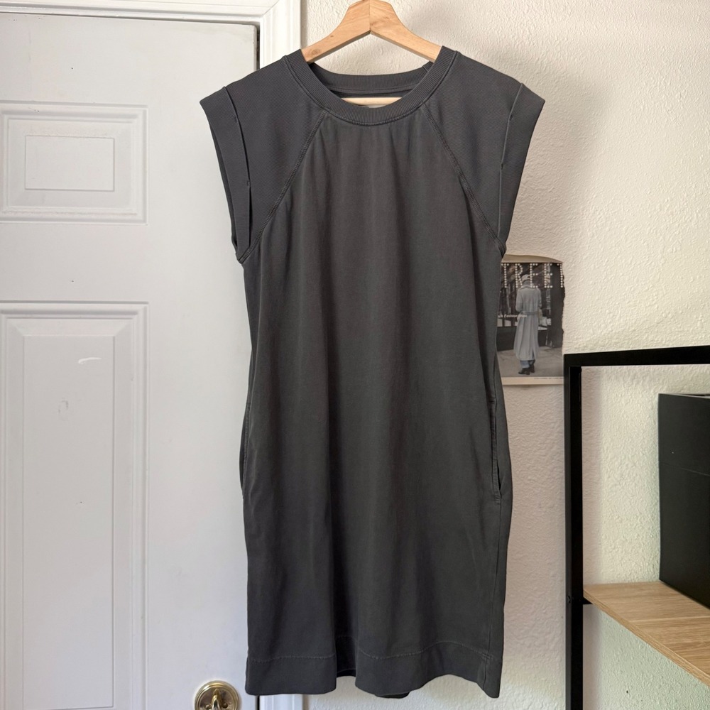 ROWAN cotton washed black dark charcoal grey sleeveless mini knit tee tank dress